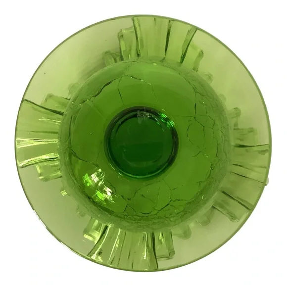 Blenko 388 Green Crackle Art Glass Vase Handcrafted Crimped Ruffled Edge Vintage - Picture 11 of 16